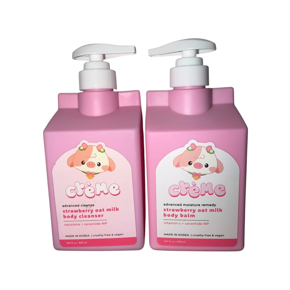 The Crème Shop Strawberry Oat Milk Cleanser &‎ Body Balm Set K Beauty